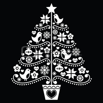 Christmas tree design - folk style on black