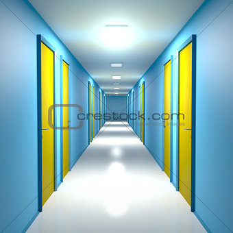 Corridor with closed doors