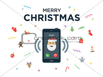 Christmas phone call from Santa Claus with Greeting Card and Happy New Year lettering