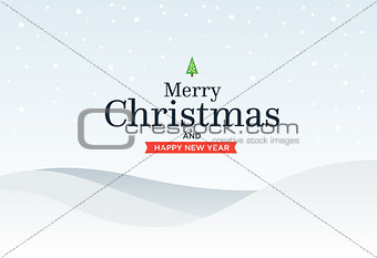 Classic Marry Christmas background with green three, snow, snowflakes