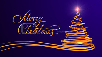 Gold Text Design Of Merry Christmas And Christmas Tree From Gold Tapes Over Purple Background