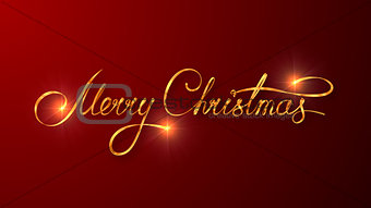 Gold Text Design Of Merry Christmas On Red Color Background