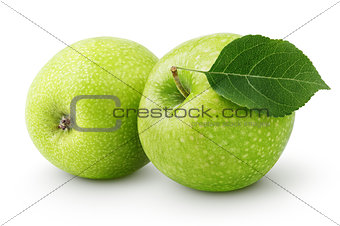Green apples with leaf isolated on a white