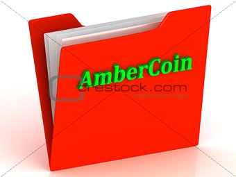 AmberCoin- bright green letters on a gold folder 