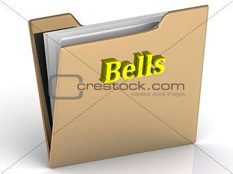 Bells- bright color letters on a gold folder 