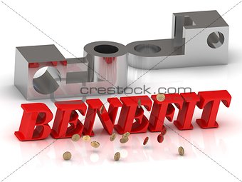 BENEFIT- inscription of red letters and silver details 