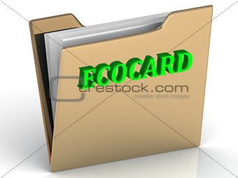 ECOCARD- bright color letters on a gold folder 