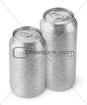 500 ml and 330 ml aluminum beer cans with water drops