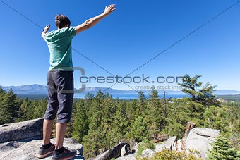 man hiking at tahoe