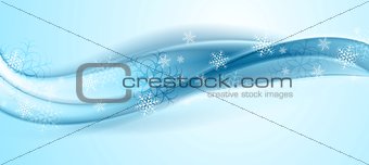 Blue wavy abstract Christmas background with snowflakes
