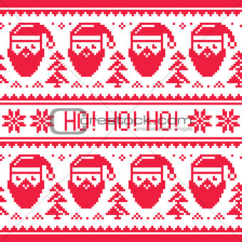 Christmas seamless red pattern with Santa and snowflakes