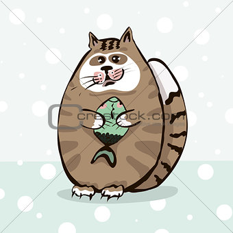 cute cat holding a fish in paws
