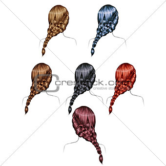Illustration of woman hairstyles - woman hair - set - collection -