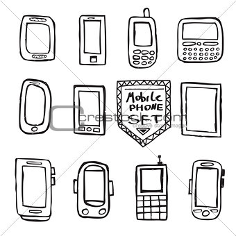 Hand drawn set of mobile gadgets