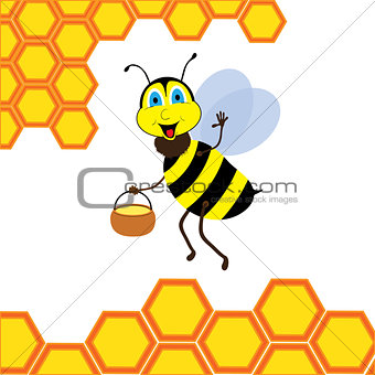Cartoon bee with brimful jar