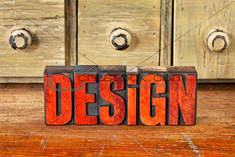 design word in vintage wood type