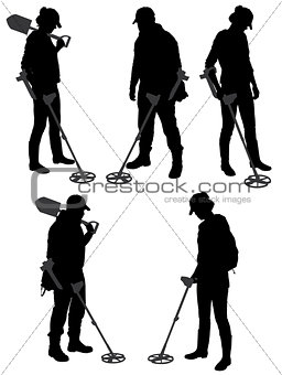 Detectorists silhouette on white background 