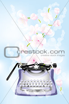 Retro typewriter with cherry blossoms 