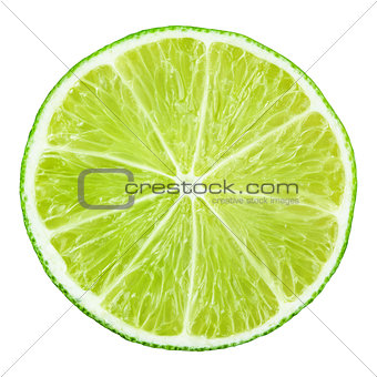 Slice of lime citrus fruit on white