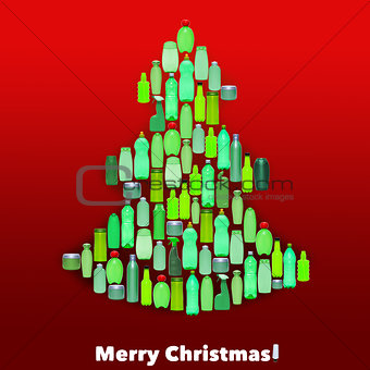 Plastic bottles forming a christmas tree