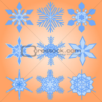 Christmas set of nine snowflakes