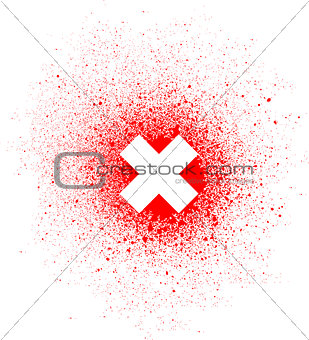 graffiti x mark spray design element in white on red