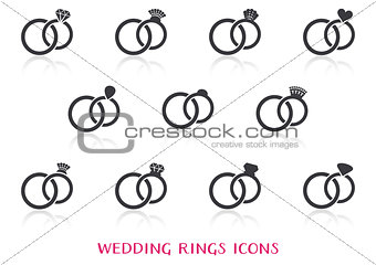 Vector wedding rings icons