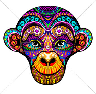 Monkey Head. 2016. Tribal colorful design. It may be used for design of a t-shirt, greeting card, a poster.