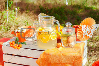 Orange picnic with oranges flowers