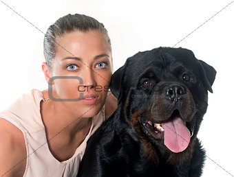 young woman and rottweiler