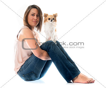 young woman and chihuahua