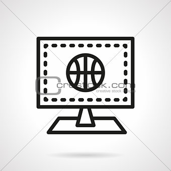 Monitor with basketball black line vector icon