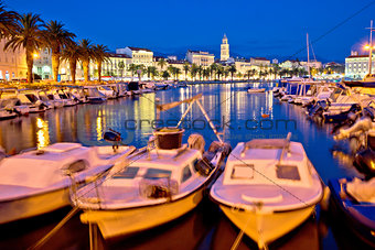 Split harbor and historic landmarks evening view