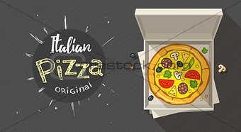 Box with italian pizza