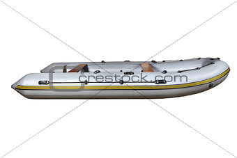 Side view on the gray inflatable rubber boat Dinghy PVC.
