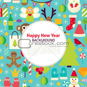 Flat Happy New Year Vector Pattern Background