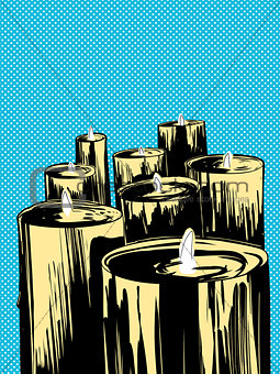 Group of Candles Over Blue