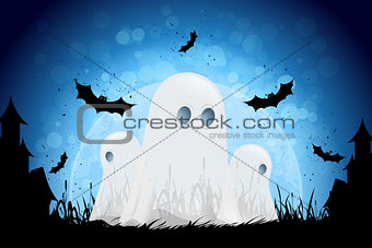 Halloween Background with Moon and Ghosts