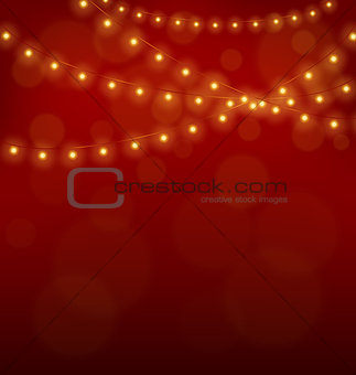 Golden Christmas lights on red