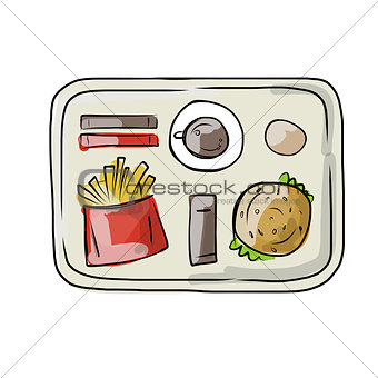 Tray with fast food, sketch for your design