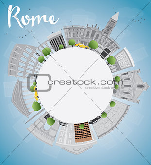 Rome skyline with grey landmarks and copy space
