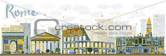 Abstract Rome skyline with color landmarks.
