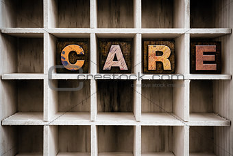 Care Concept Wooden Letterpress Type in Draw