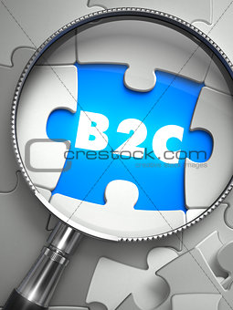 B2C - Puzzle with Missing Piece through Loupe.