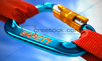 Blue Carabiner with Text Safety.