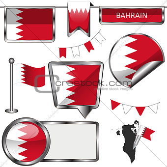 Glossy icons with flag of Bahrain