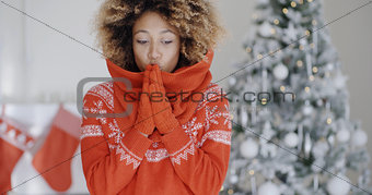 Young African woman celebrating Christmas