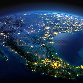Detailed Earth. Mexico on a moonlit night