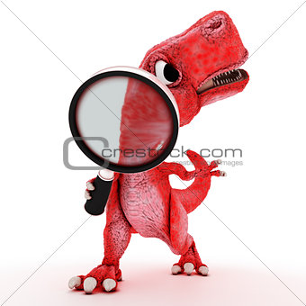 Friendly Cartoon Dinosaur with magnifying glass