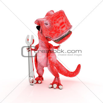 Friendly Cartoon Dinosaur with wrench